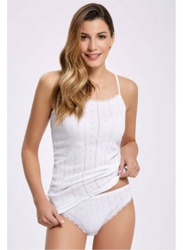 Tutku 6 Pieces White Color Jacquard Rope Suspended Singlet 