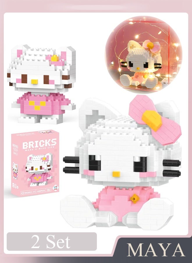 مجموعة بناء هيلو كيتي المكونة من 146+382 قطعة، مجموعة 2 في 1، مجموعات بناء نماذج صغيرة للأطفال والكبار، ديكور منزلي قابل للتجميع - Image 1