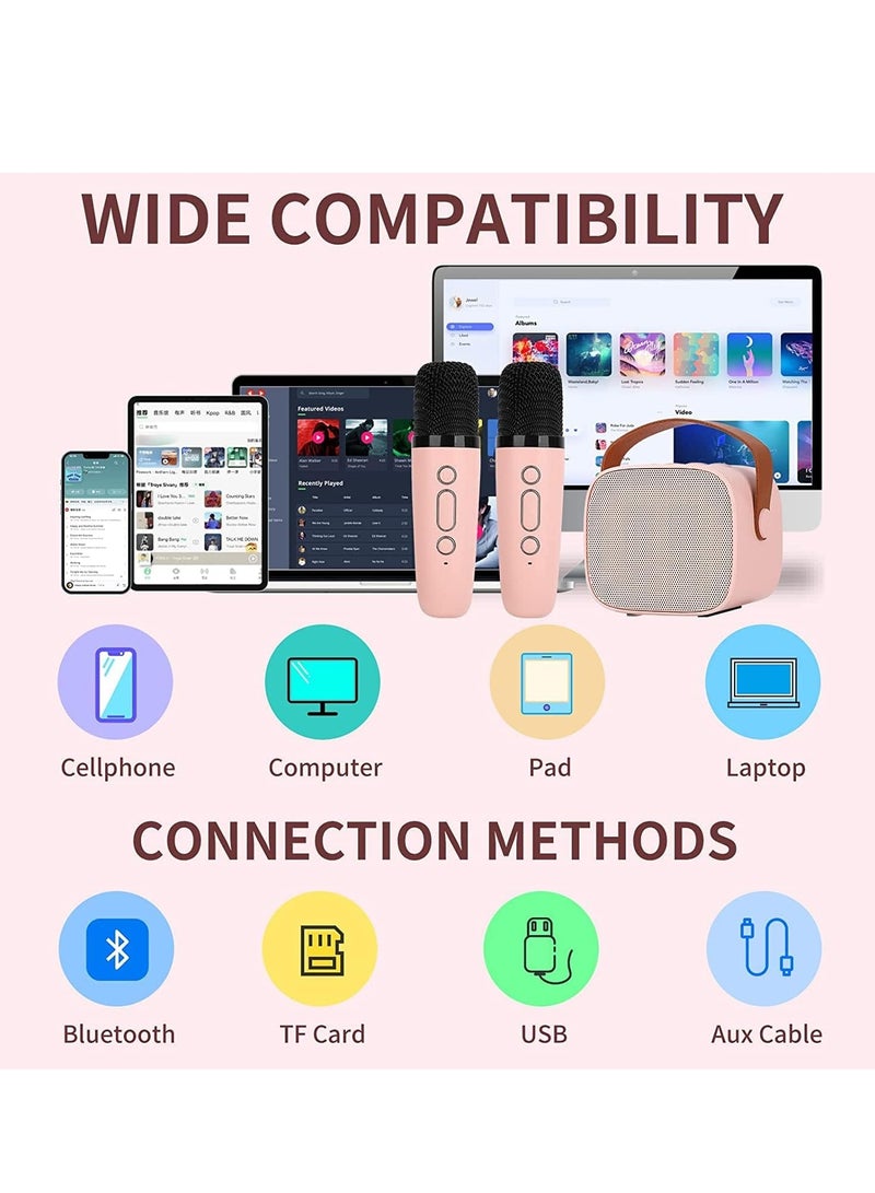 BESTIS Kids Mini Karaoke Machine Bluetooth Speaker with 2 Wireless Microphones 18 Pre-Loaded Songs Colorful Lights Pink Birthday Gift for Kids Everyday Use - Image 4