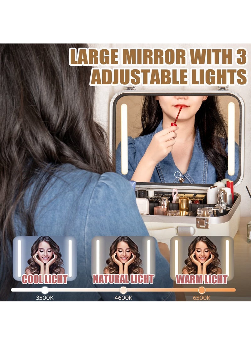 Portable Makeup Organizer with Large LED Lighted Mirror, Adjustable Dividers, Waterproof Travel Case for Professional Accessories and Tools - Coetic Makeup Train Box. - Image 3