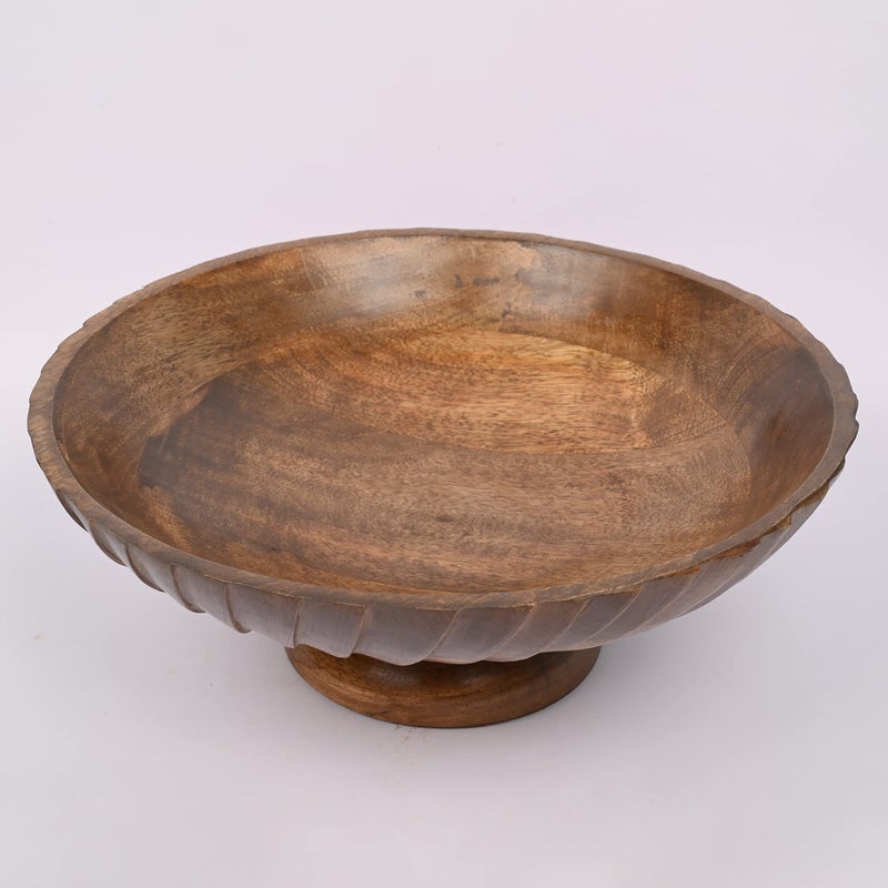 EDHAS Mango Wood Decorative Wooden Bowl Hand Carved Home Decor for Dining Table Center, Living Room, Kitchen DÃ©cor (12" x 12' x 4.75") - Image 3