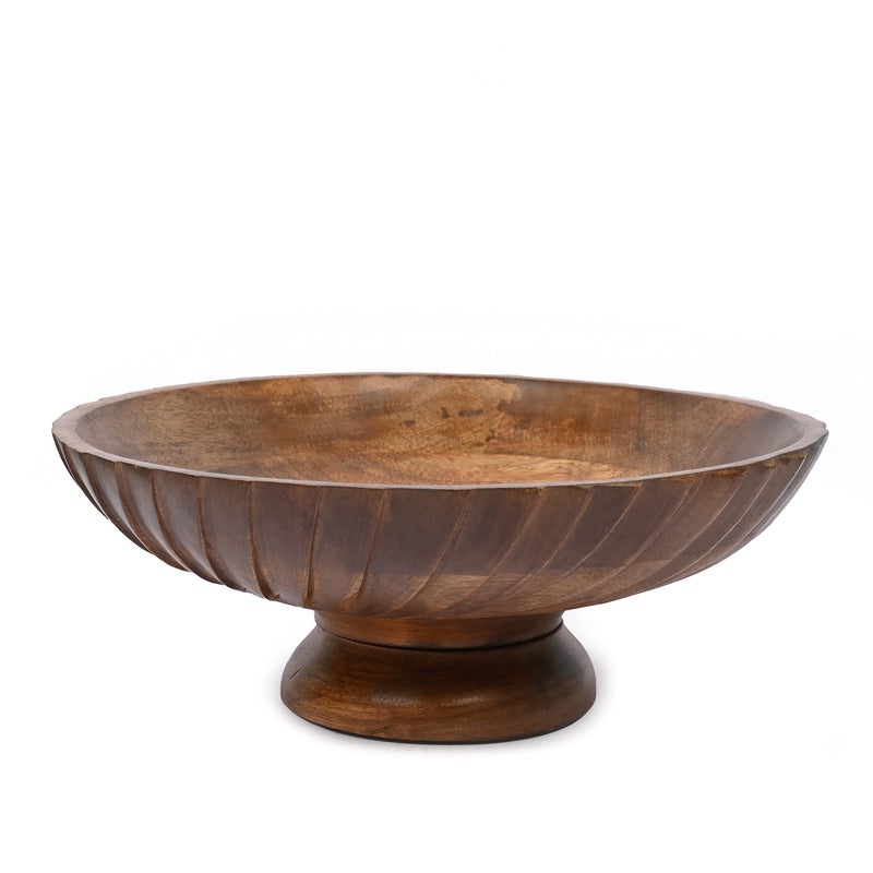 EDHAS Mango Wood Decorative Wooden Bowl Hand Carved Home Decor for Dining Table Center, Living Room, Kitchen DÃ©cor (12" x 12' x 4.75") - Image 1