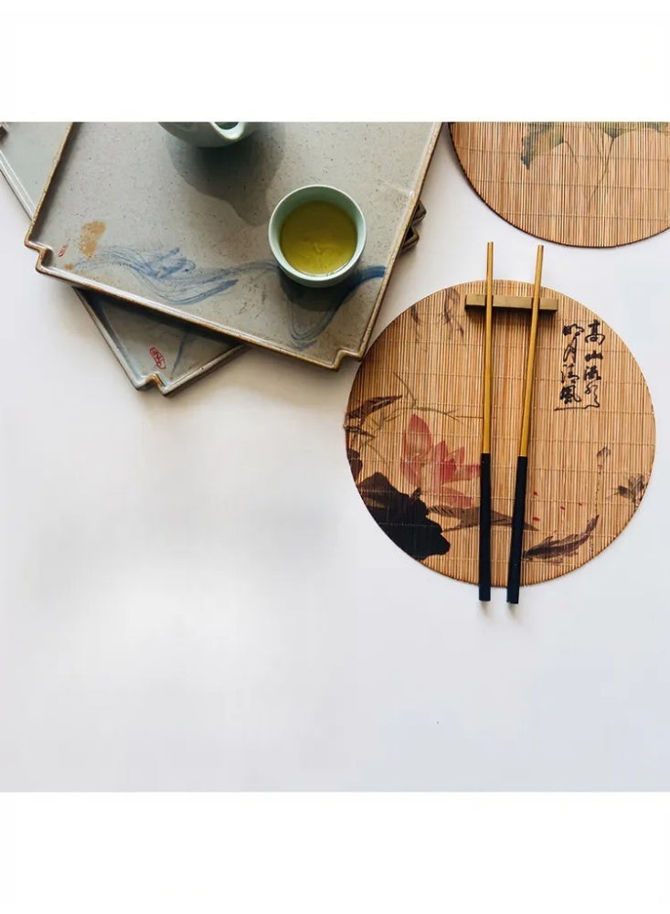 A set of bamboo woven insulation ink painting placemats - Image 1