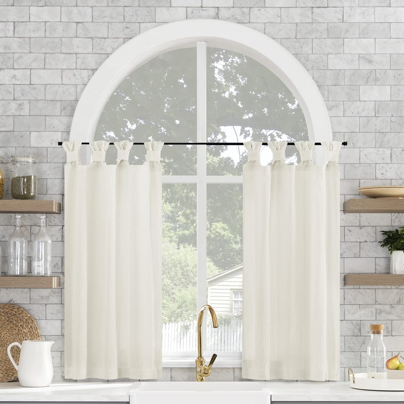 Archaeo Washed Cotton Small Window Twist Tab Cafe Curtains 52 x 36 Ivory