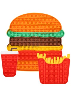 Fidget Hamburger +Fries +Cola Gift Set Of 3 Pcs Silicone Push Pop It Toy,  Bubble Sensory