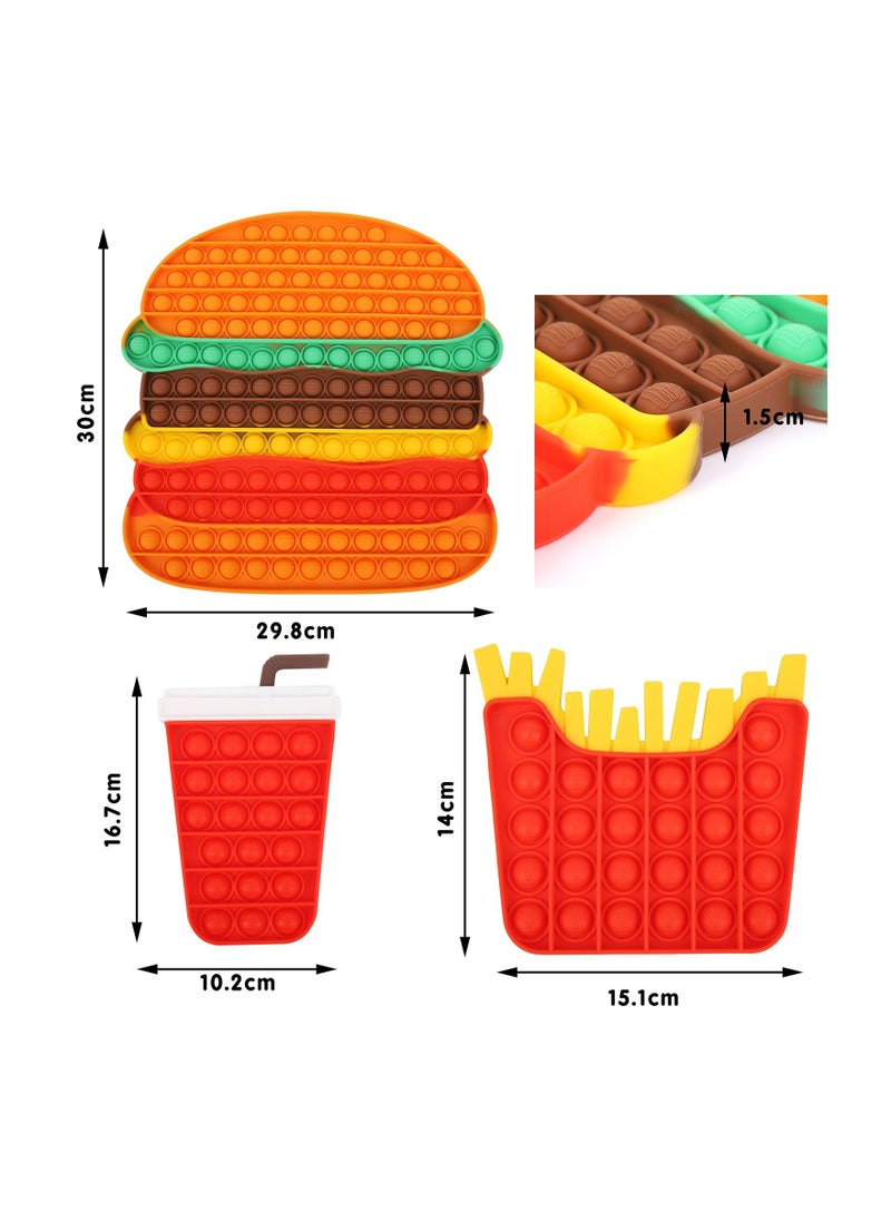 Grab Mantra - Fidget Hamburger +Fries +Cola Gift Set Of 3 Pcs Silicone Push Pop It Toy,  Bubble Sensory - Image 1