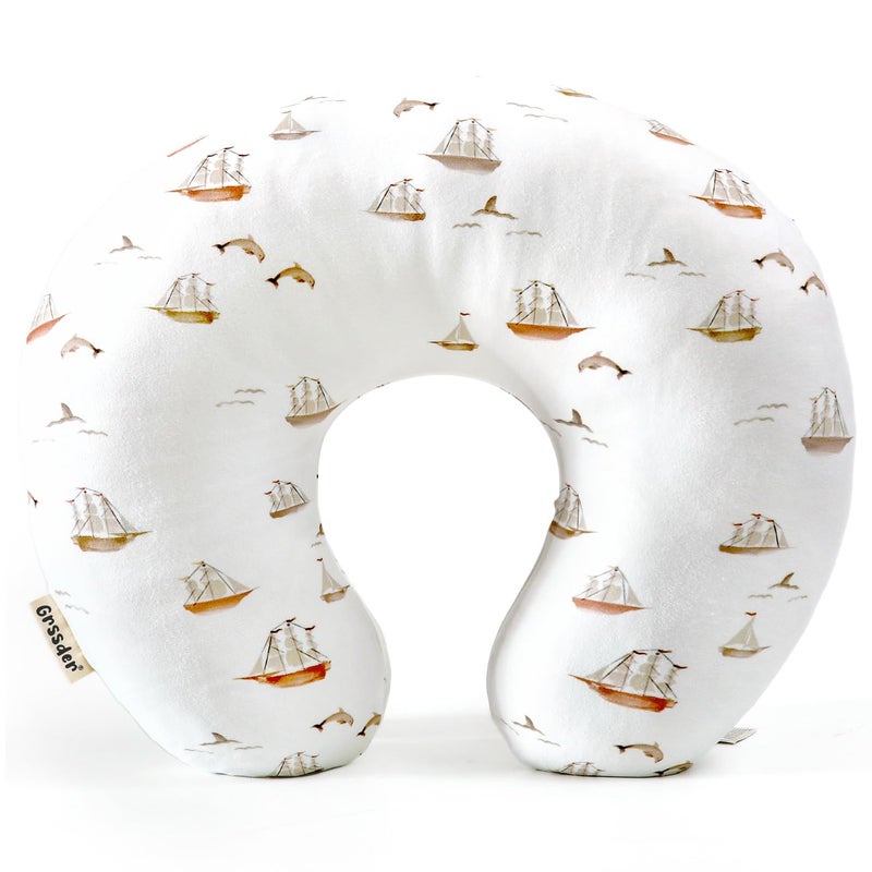 GRSSDER Nursing Pillow Cover, Stretchy Soft Minky Fabric Covers, Fit Most Nursing Support Pillows for Breastfeeding, Comfortable Safe Pillow Cover, Sailboat - Image 1
