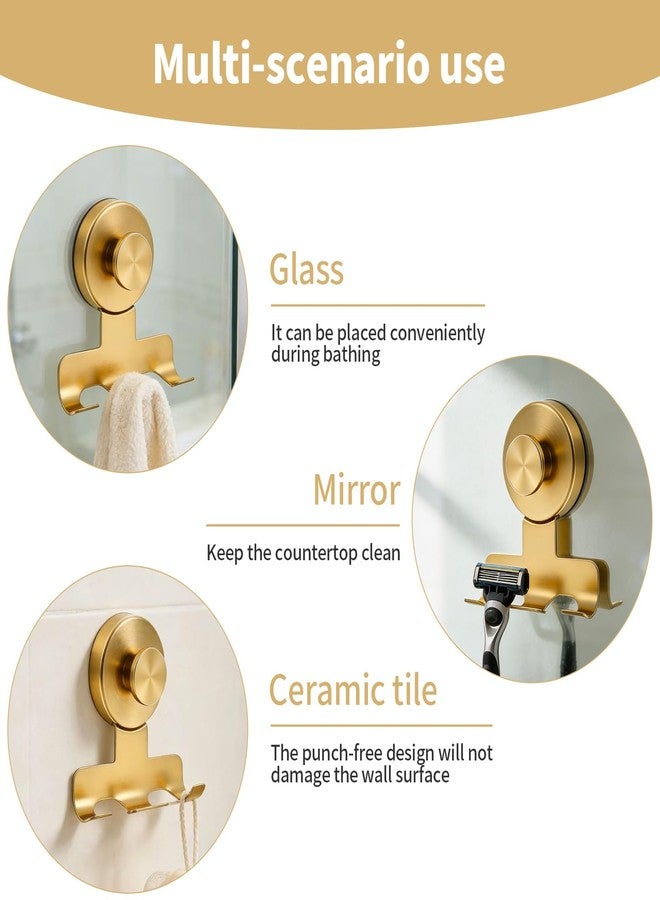 Fliverly Suction Cup Razor Holder,Stainless Steel Wall Mount Hooks,Heavy-Duty to 15 lbs,No-Drill Shower Hooks for Razors, Towels and Loofahs (Gold, 2 Pack) - Image 5