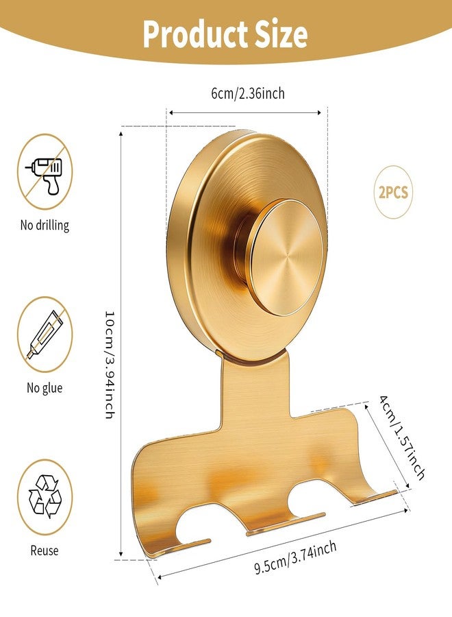 Fliverly Suction Cup Razor Holder,Stainless Steel Wall Mount Hooks,Heavy-Duty to 15 lbs,No-Drill Shower Hooks for Razors, Towels and Loofahs (Gold, 2 Pack) - Image 2