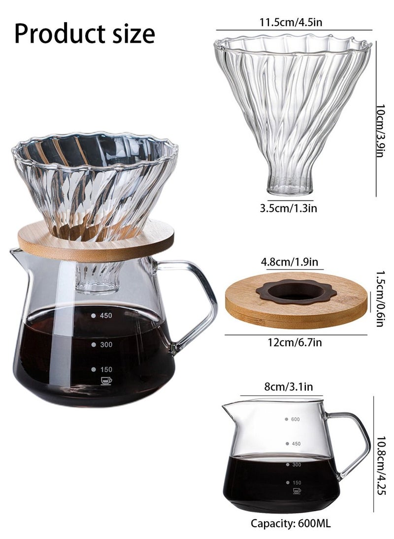 V60 Pour Over Coffee Maker Set,600ML Coffee Server With Glass Coffee Dripper, 2 IN 1 Hand Drip Coffee Set Home Or Office,1-4 CUPS