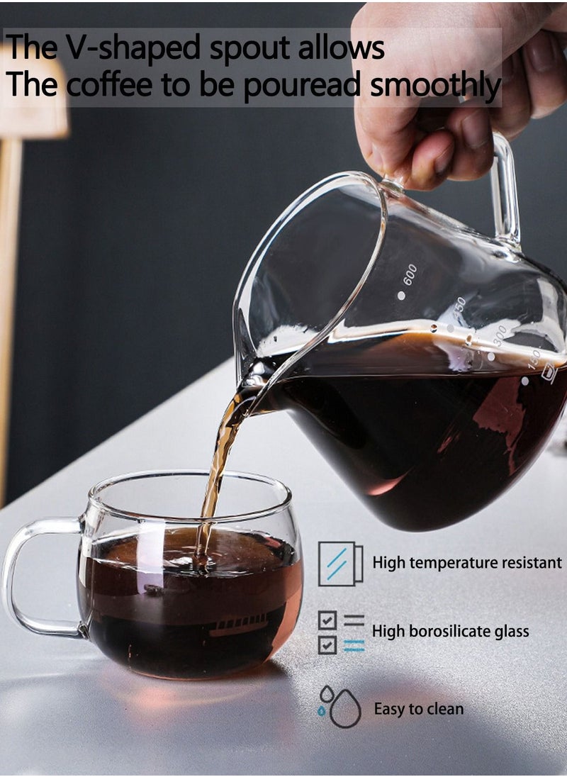 V60 Pour Over Coffee Maker Set,600ML Coffee Server With Glass Coffee Dripper, 2 IN 1 Hand Drip Coffee Set Home Or Office,1-4 CUPS