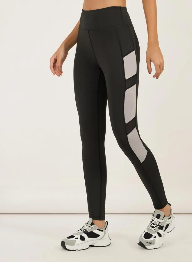 Styli Active Pack of 3 - Low Back Detail Top- Mesh Sports Bra and Contrast Panel Leggings