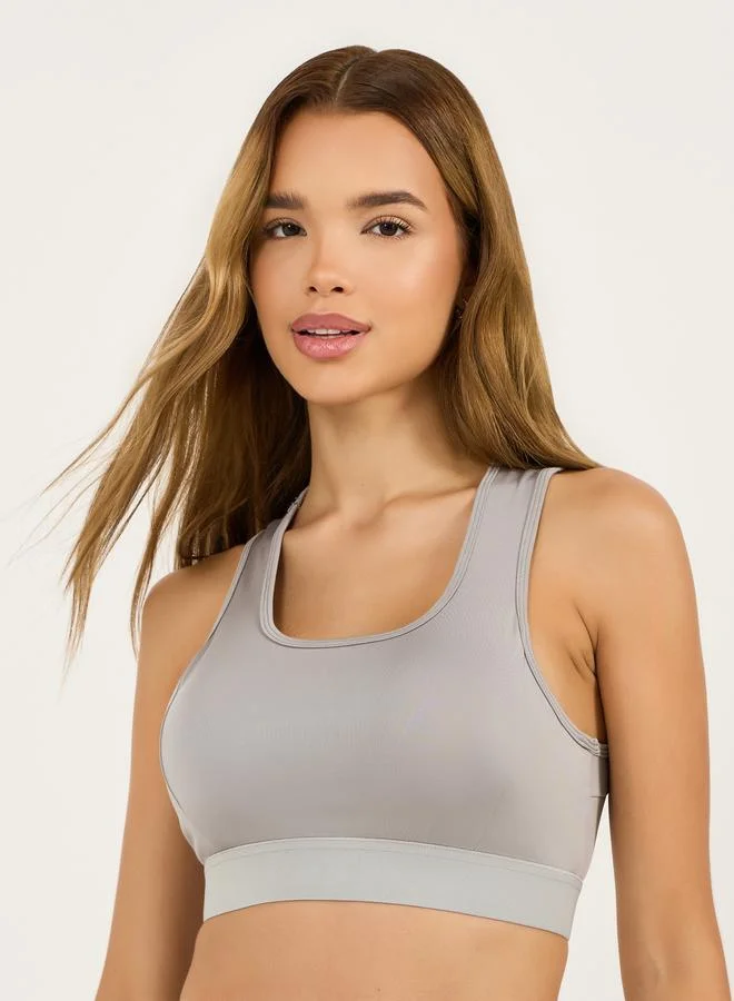 Styli Active Pack of 3 - Low Back Detail Top- Mesh Sports Bra and Contrast Panel Leggings