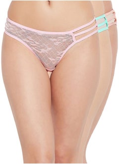 Clovia Pack Of 3 Low Waist Bikini Panty With Cage Detailing - Lace