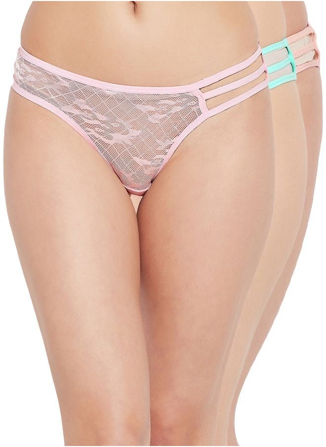 Clovia - Clovia Pack Of 3 Low Waist Bikini Panty With Cage Detailing - Lace - Image 1