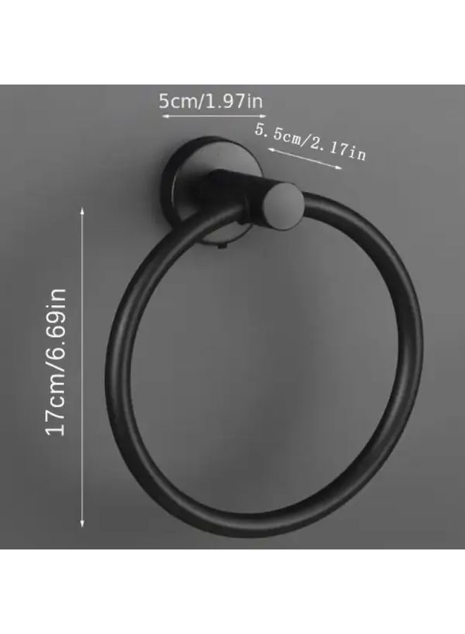 Drill Free Wall Mounted Metal Round Towel Ring Silvery Modern Bathroom Towel Rack - Image 3