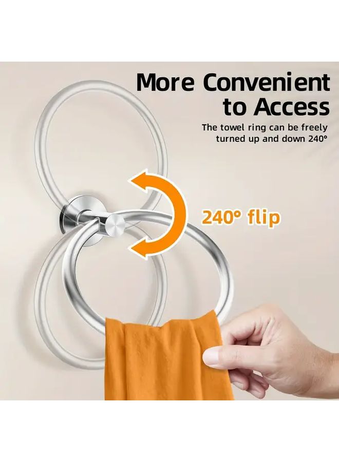 Drill Free Wall Mounted Metal Round Towel Ring Silvery Modern Bathroom Towel Rack - Image 2