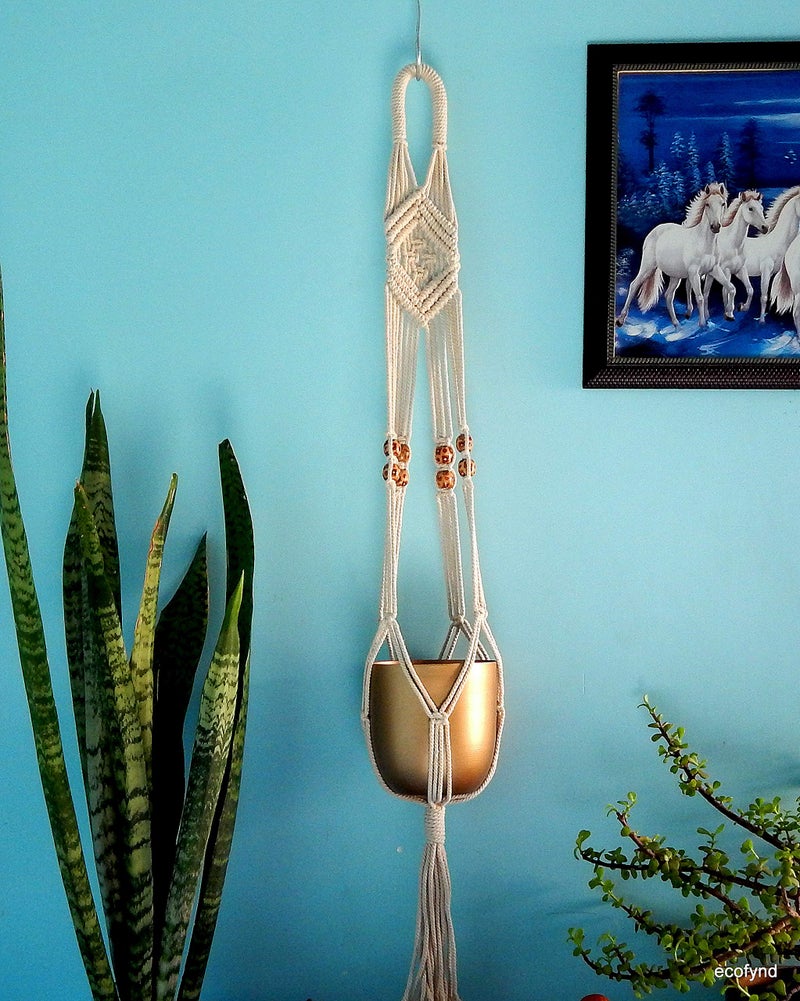ecofynd Macrame Plant Hanger | Rope Flower Pot Holder for Indoor Outdoor Balcony Garden Wall (MWP6) - Image 1