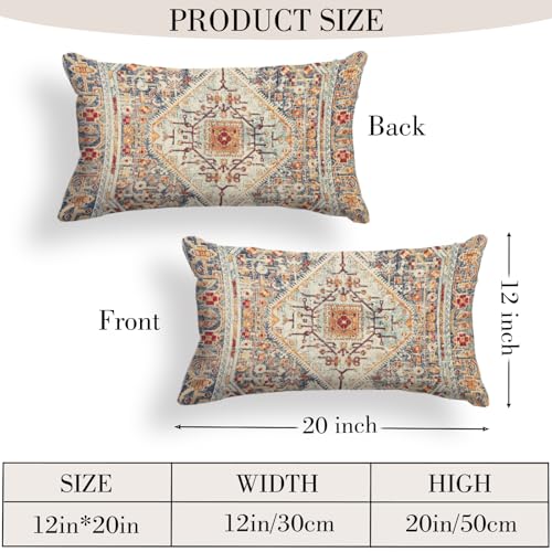 BUAEL Boho Throw Pillow Covers 12x20 inch Set of 2,Boho Vintage Carpet Pattern Antique Ethnic Decor Double Sided Pattern Cushion Cover Soft Pillow Case Living Sofa Room Bed Square Pillow Cover - Image 2