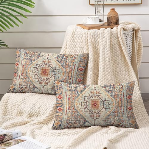 BUAEL Boho Throw Pillow Covers 12x20 inch Set of 2,Boho Vintage Carpet Pattern Antique Ethnic Decor Double Sided Pattern Cushion Cover Soft Pillow Case Living Sofa Room Bed Square Pillow Cover - Image 4