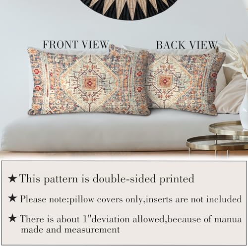 BUAEL Boho Throw Pillow Covers 12x20 inch Set of 2,Boho Vintage Carpet Pattern Antique Ethnic Decor Double Sided Pattern Cushion Cover Soft Pillow Case Living Sofa Room Bed Square Pillow Cover - Image 3