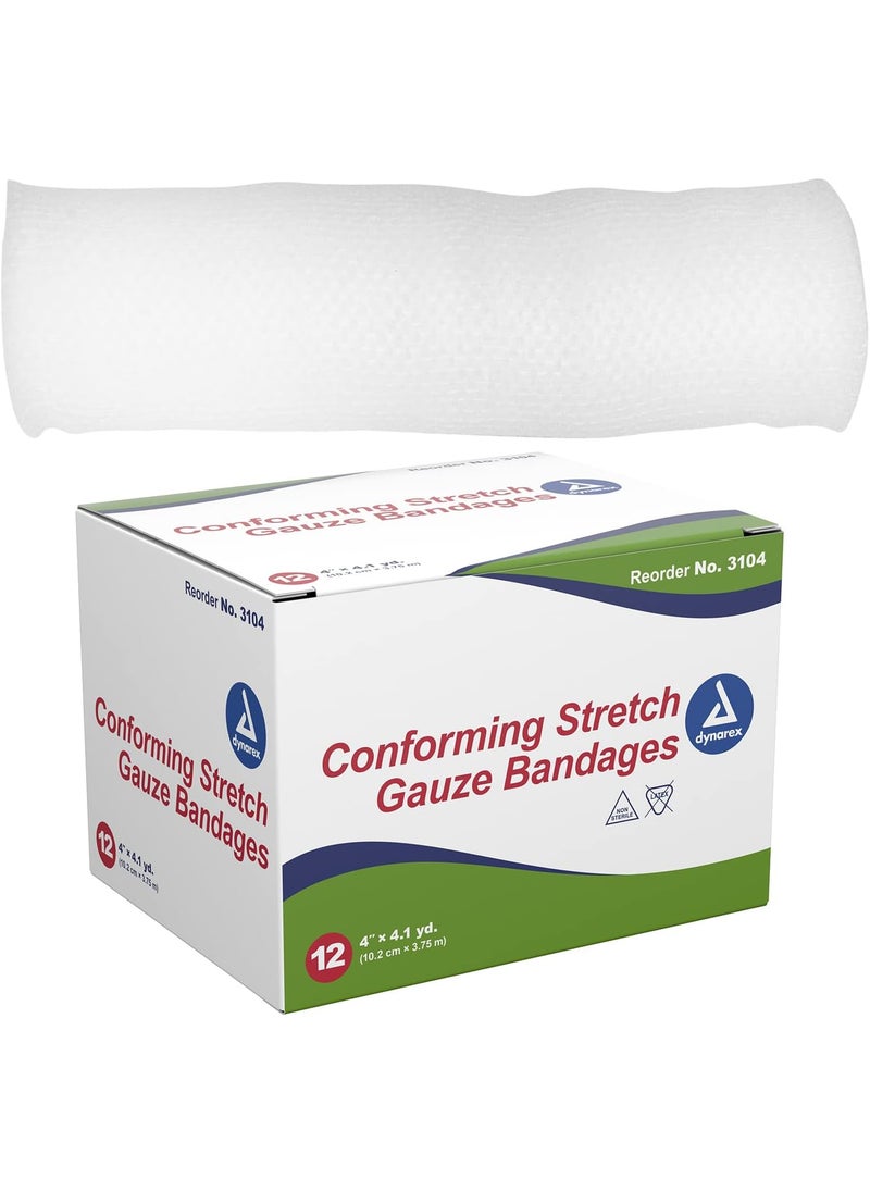 Dynarex Dynarex 3104 Non-Sterile Stretch Gauze Bandage Roll, 4" x 4.1 yard, Pack of 12 