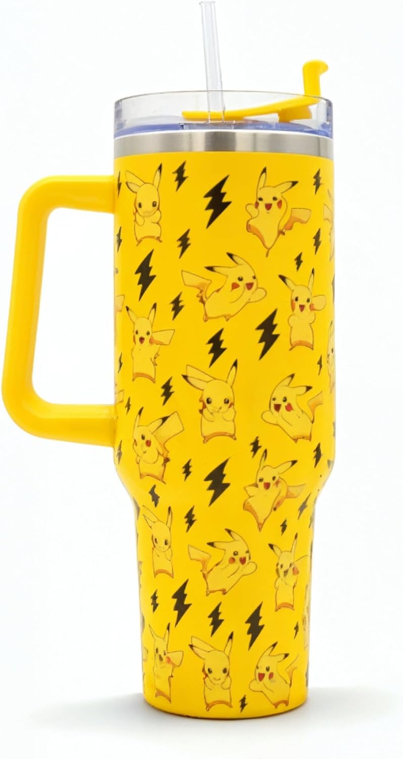 HOX Pokemon Pikachu 40oz / 1200 ML Tumbler with Straw & Lid | Leak & Spill Proof Travel Mug | Stainless Steel Vacuum Insulated Water Bottle with Handle Keeps Cold for 17Hrs or Hot for 5Hrs - Image 1
