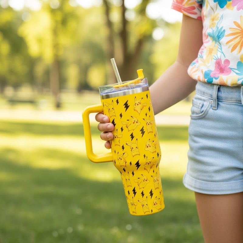 HOX Pokemon Pikachu 40oz / 1200 ML Tumbler with Straw & Lid | Leak & Spill Proof Travel Mug | Stainless Steel Vacuum Insulated Water Bottle with Handle Keeps Cold for 17Hrs or Hot for 5Hrs - Image 5