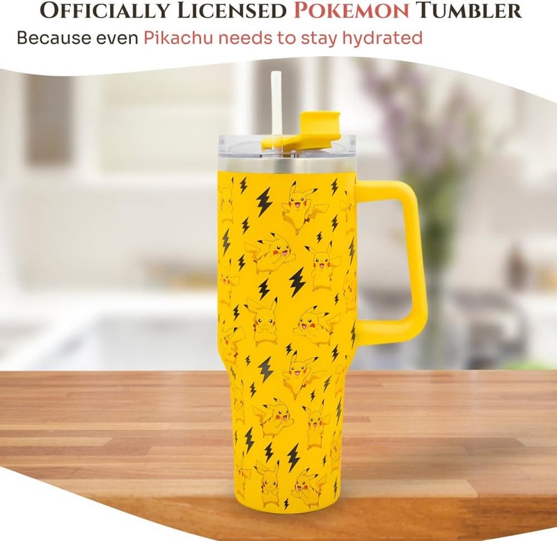 HOX Pokemon Pikachu 40oz / 1200 ML Tumbler with Straw & Lid | Leak & Spill Proof Travel Mug | Stainless Steel Vacuum Insulated Water Bottle with Handle Keeps Cold for 17Hrs or Hot for 5Hrs - Image 4