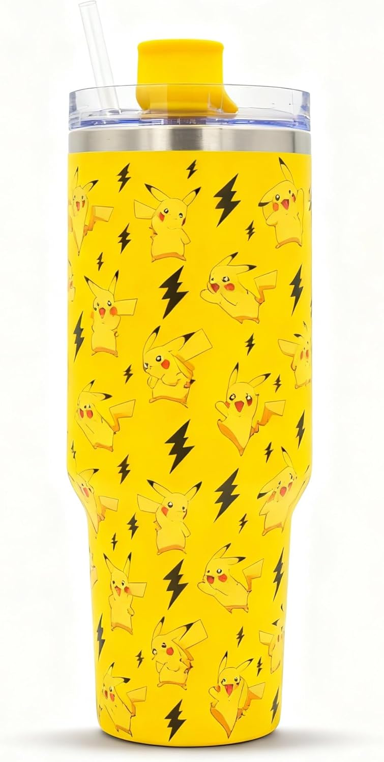 HOX Pokemon Pikachu 40oz / 1200 ML Tumbler with Straw & Lid | Leak & Spill Proof Travel Mug | Stainless Steel Vacuum Insulated Water Bottle with Handle Keeps Cold for 17Hrs or Hot for 5Hrs - Image 3