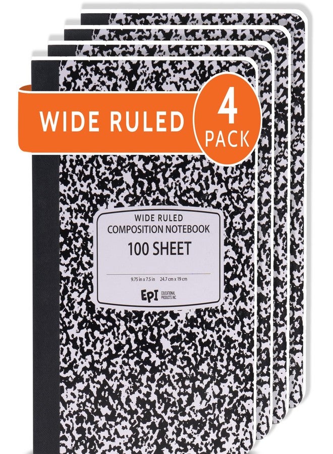 EPI Wide Ruled Composition book, 100 Sheet, 4-Pack, Black Marble Notebooks - Image 1