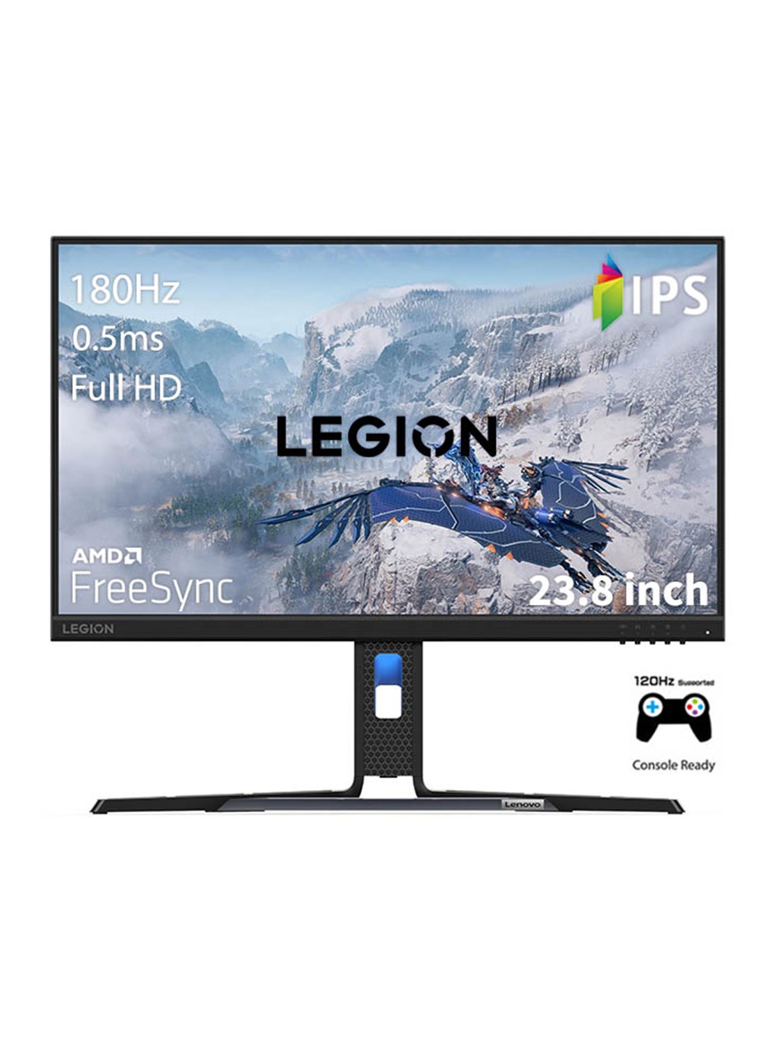 Legion R24e Gaming Monitor 23.8-Inch Full HD 1920x1080, IPS Panel Technology, 180 Hz Refresh Rate, 0.5ms Response Time, AMD FreeSync Technology, Gaming Console Support, Adjustable Stand Raven Black