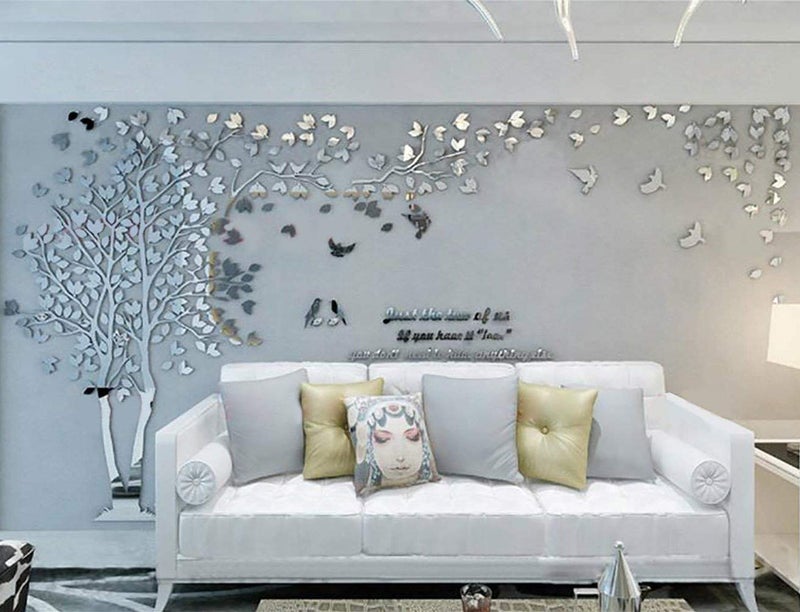 guangmu Family Tree Wall Decor Decals - DIY 3D Tree of Life Wall Art Large Decal Stickers Silver Decor Living Room Mural for Bedroom Hallway Home TV Background (Silver Left,M-98X51in) - Image 4