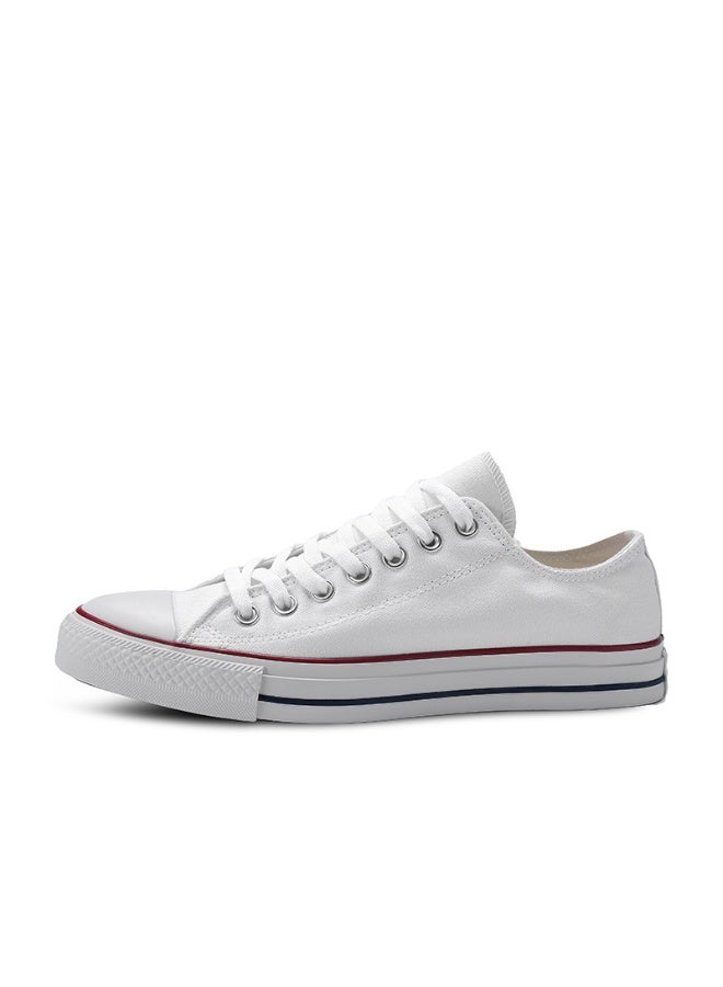 Converse Classic All-White Low-Top Canvas Sneakers - Timeless Unisex Casual Shoes with Iconic Red/Blue Stripe 36SIZE