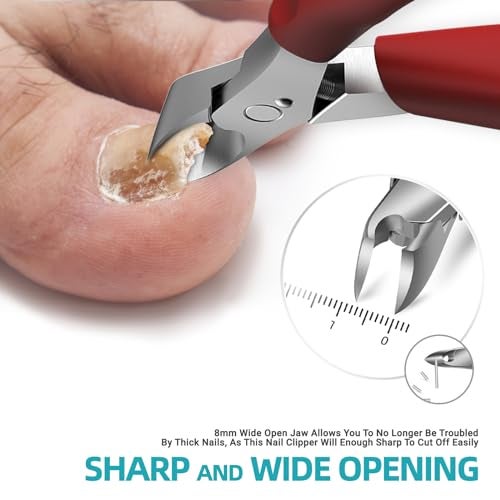RONAVO Toe Nail Clippers for Thick Nails - RONAVO Nail Clippers.Heavy Duty Professional Thick & Ingrown Toenail Clippers,Wide Jaw & Easy-Grip Long Handle,Ideal for Elderly/Diabetics/Men (Red) - Image 2