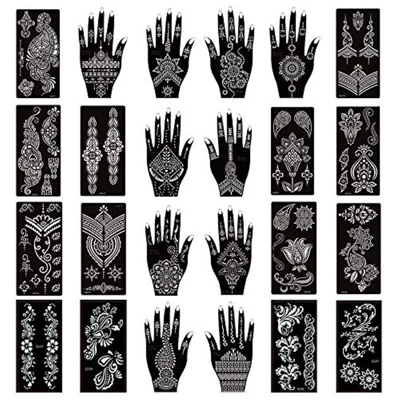 Xmasir Pack of 24 Sheets Temporary Tattoo TemplatesSelfAdhesive Henna Indian Arabian Temporary Tattoo Sticker for Body Paint
