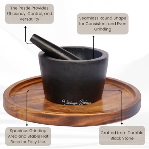 VintageBihar Round shape mortar and pestle set in Tamda Stone - 5" to 16" - Ideal kharal for ayurvedic medicine and kitchen - Image 5