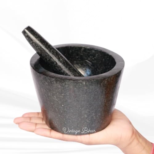 VintageBihar Round shape mortar and pestle set in Tamda Stone - 5" to 16" - Ideal kharal for ayurvedic medicine and kitchen - Image 1