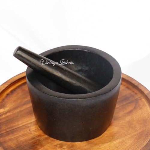 VintageBihar Round shape mortar and pestle set in Tamda Stone - 5" to 16" - Ideal kharal for ayurvedic medicine and kitchen - Image 4
