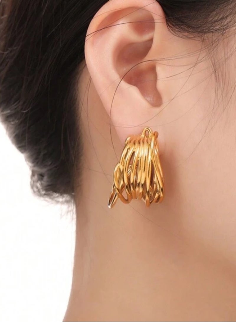 Elegant Stainless Steel 21k Gold Plated Earrings For Women