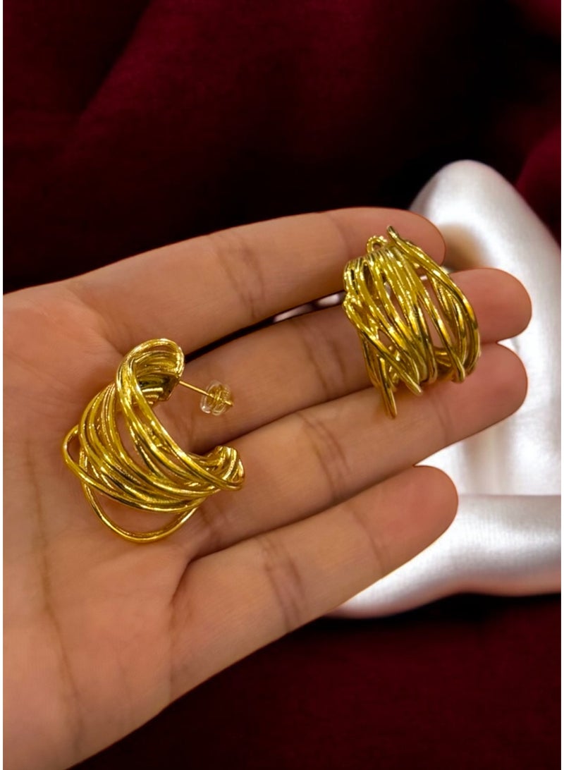 Elegant Stainless Steel 21k Gold Plated Earrings For Women