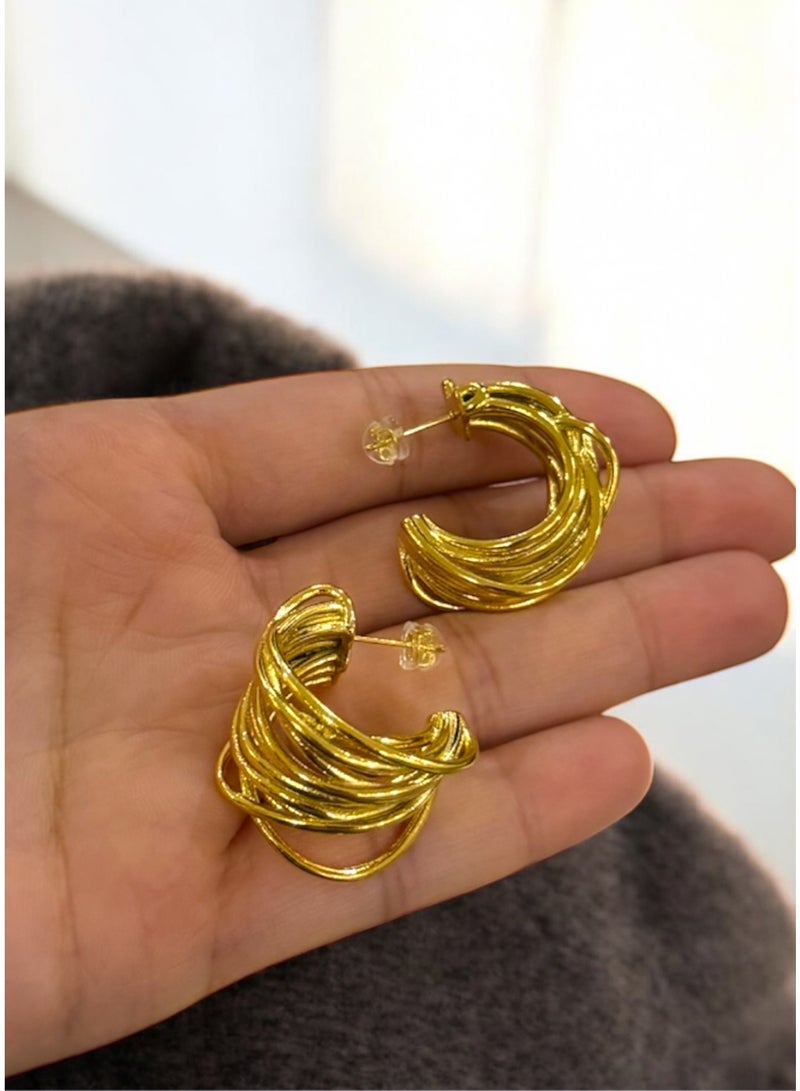 Elegant Stainless Steel 21k Gold Plated Earrings For Women