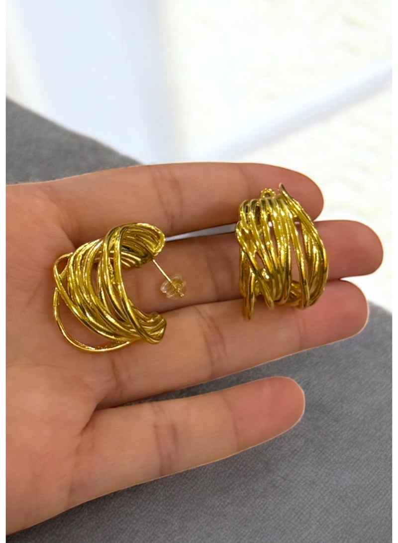 Elegant Stainless Steel 21k Gold Plated Earrings For Women