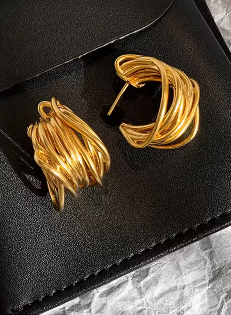 Elegant Stainless Steel 21k Gold Plated Earrings For Women
