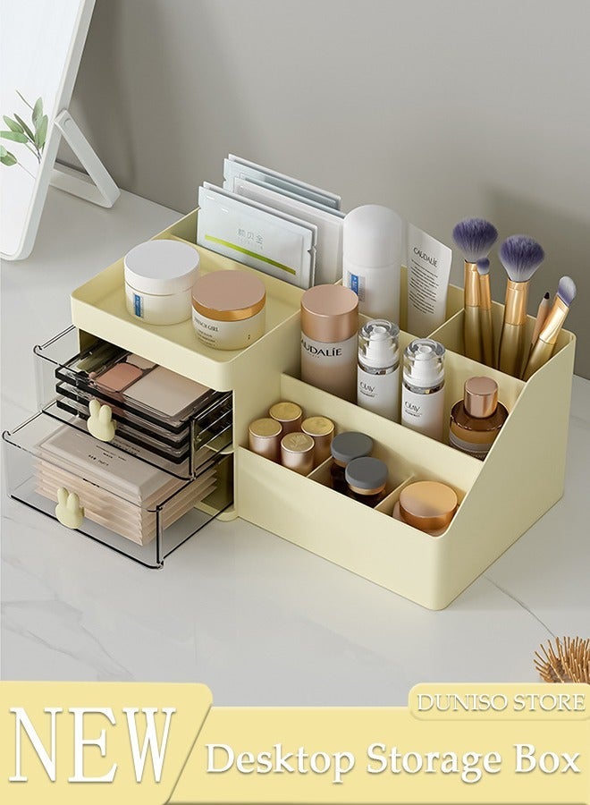 DUNISO Makeup Organizer, Cosmetic Desk Storage Box with Drawers Skincare Organizers for Dressing Table, Countertop, Bathroom Counter, Vanity Holder for Brushes, Lotions, Lipstick, Perfume - Image 1