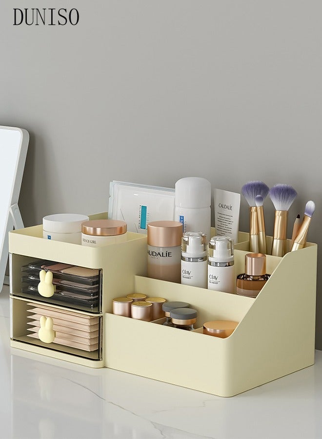 DUNISO Makeup Organizer, Cosmetic Desk Storage Box with Drawers Skincare Organizers for Dressing Table, Countertop, Bathroom Counter, Vanity Holder for Brushes, Lotions, Lipstick, Perfume - Image 4