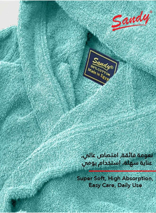 Sandy Sandy Kids Bathrobe with Hood, 100% Cotton Highly Absorbent, Unisex Plush Robe, Made in Egypt, Size XS, Tiffany  - Image 2