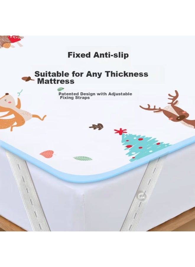 Tongkui Large Washable Waterproof Baby Bed Pad Breathable Blue Deer 200*230cm - Image 1