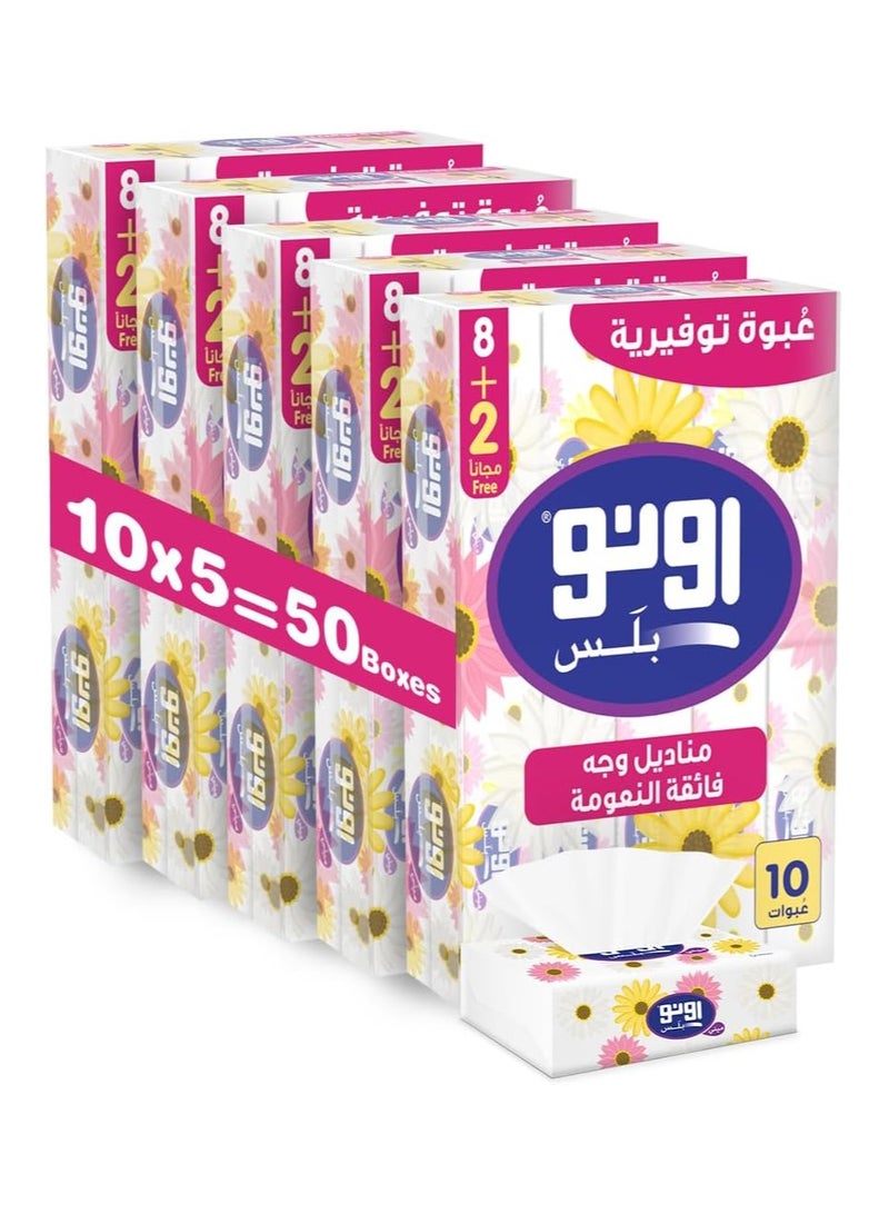 uni charm UNO Plus Super Soft Facial Tissues, Saver Bundle, 150 Sheets x 2 Ply, Pack of 50 Soft Packs - Image 1