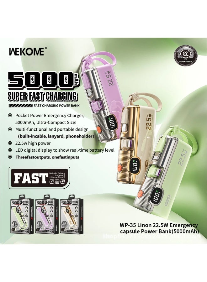 WEKOME Mini power bank, 5000mAh backup battery, portable charger, external battery for mobile phones, fast charging. - Image 4